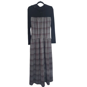 Sparrow Women's Black Knit Houndstooth Stretch Maxi Dress size S Cottagecore